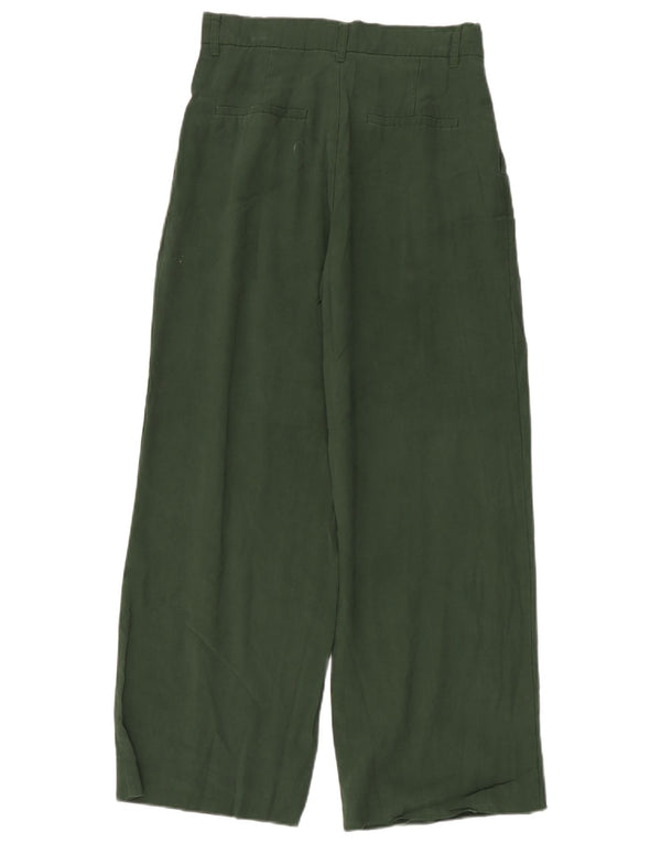 Calça chino feminina Zara cintura alta perna larga pequena W26 L28 verde