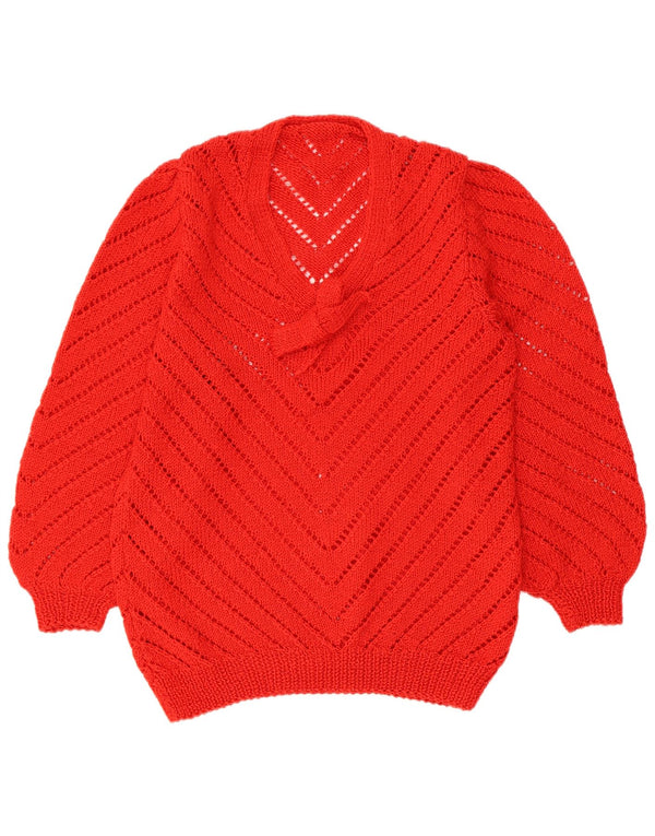 Suéter feminino vintage com amarração frontal e decote em V Reino Unido 10 pequeno vermelho