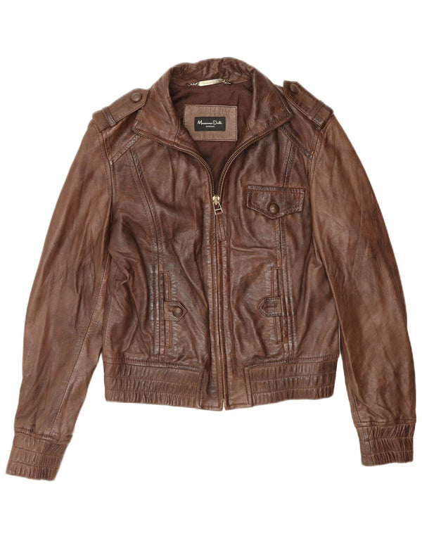 Jaqueta de couro militar feminina Massimo Dutti Reino Unido 14 marrom médio