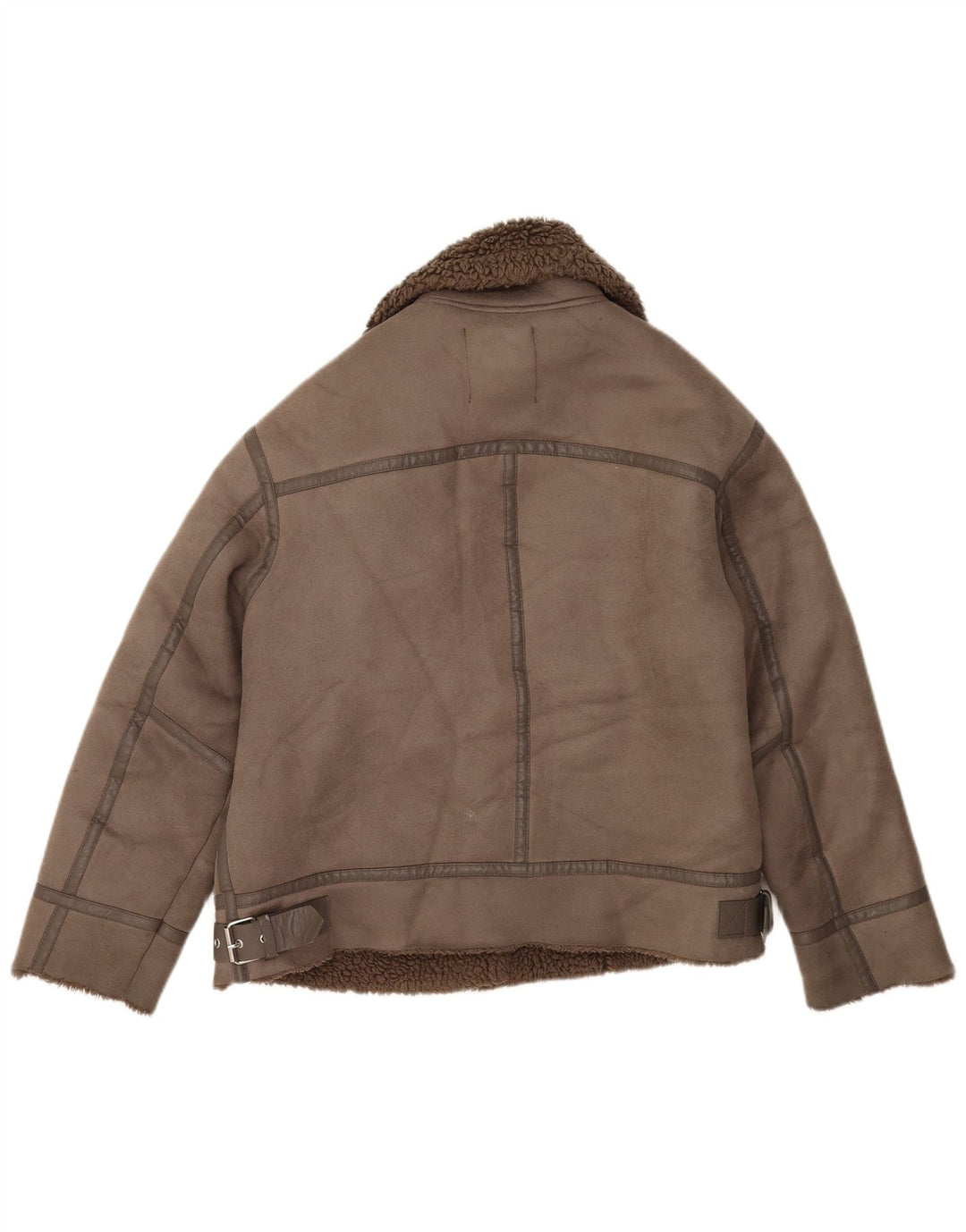 Zara Womens Sherpa Oversized Biker Jacket Reino Unido 10 Pequeno Marrom