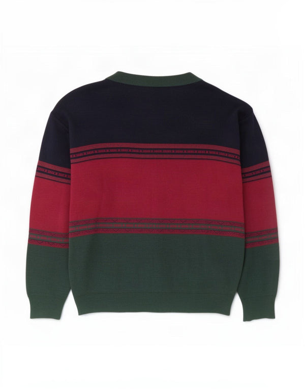 Suéter cardigã masculino vintage IT 50 lã colorblock verde médio