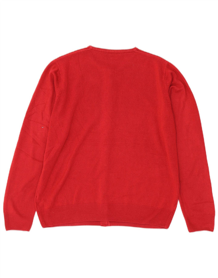 Suéter cardigã feminino Marks & Spencer Reino Unido 14 acrílico floral vermelho médio