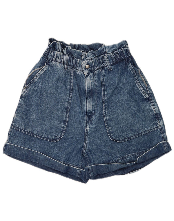 Shorts jeans feminino de cintura alta Replay W26 pequeno algodão azul