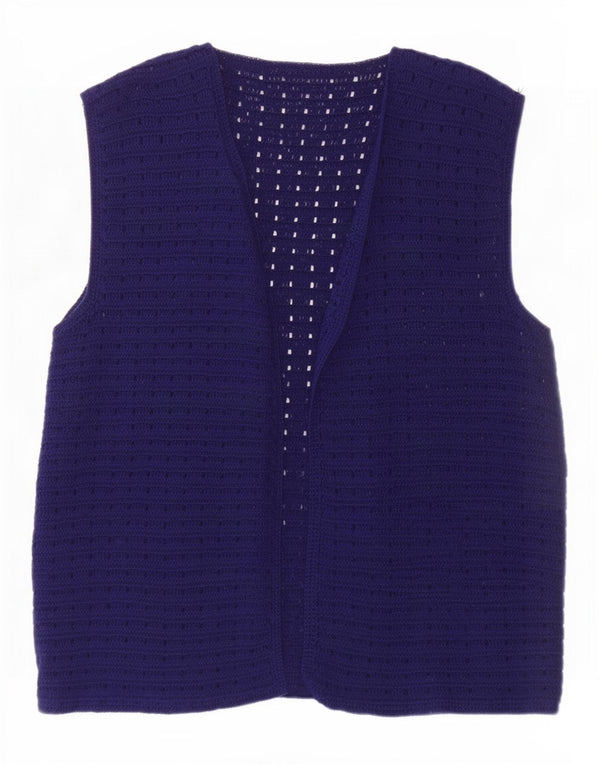 Suéter cardigã feminino vintage sem mangas Reino Unido 16 grande azul marinho