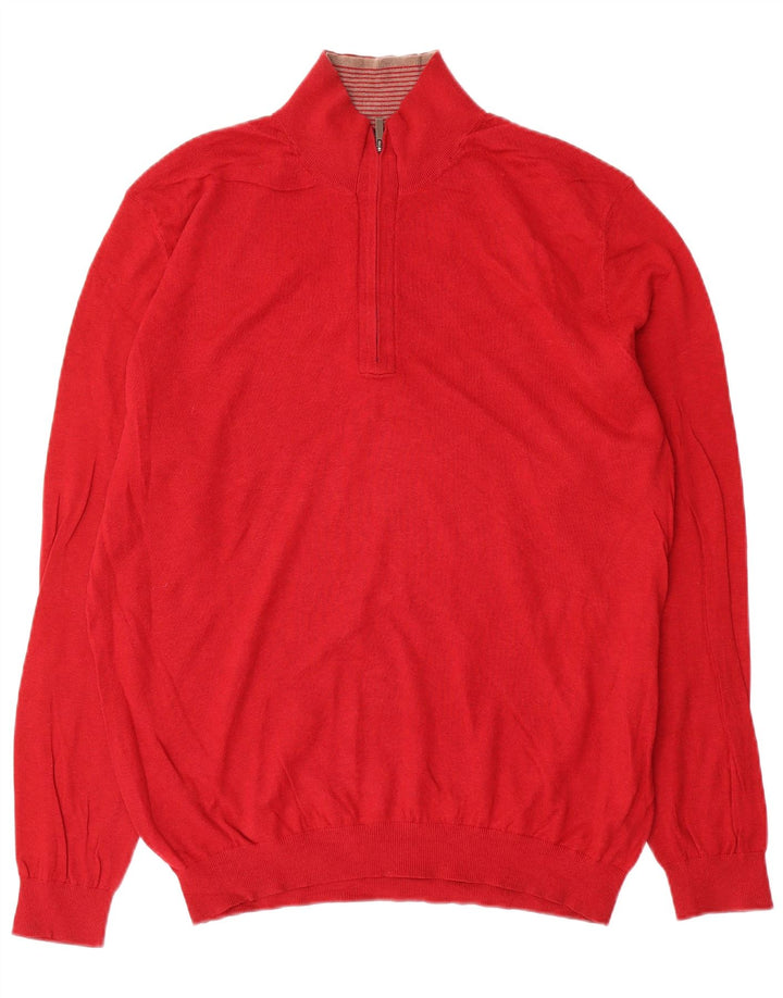 Suéter masculino Massimo Dutti com zíper e gola alta de algodão vermelho