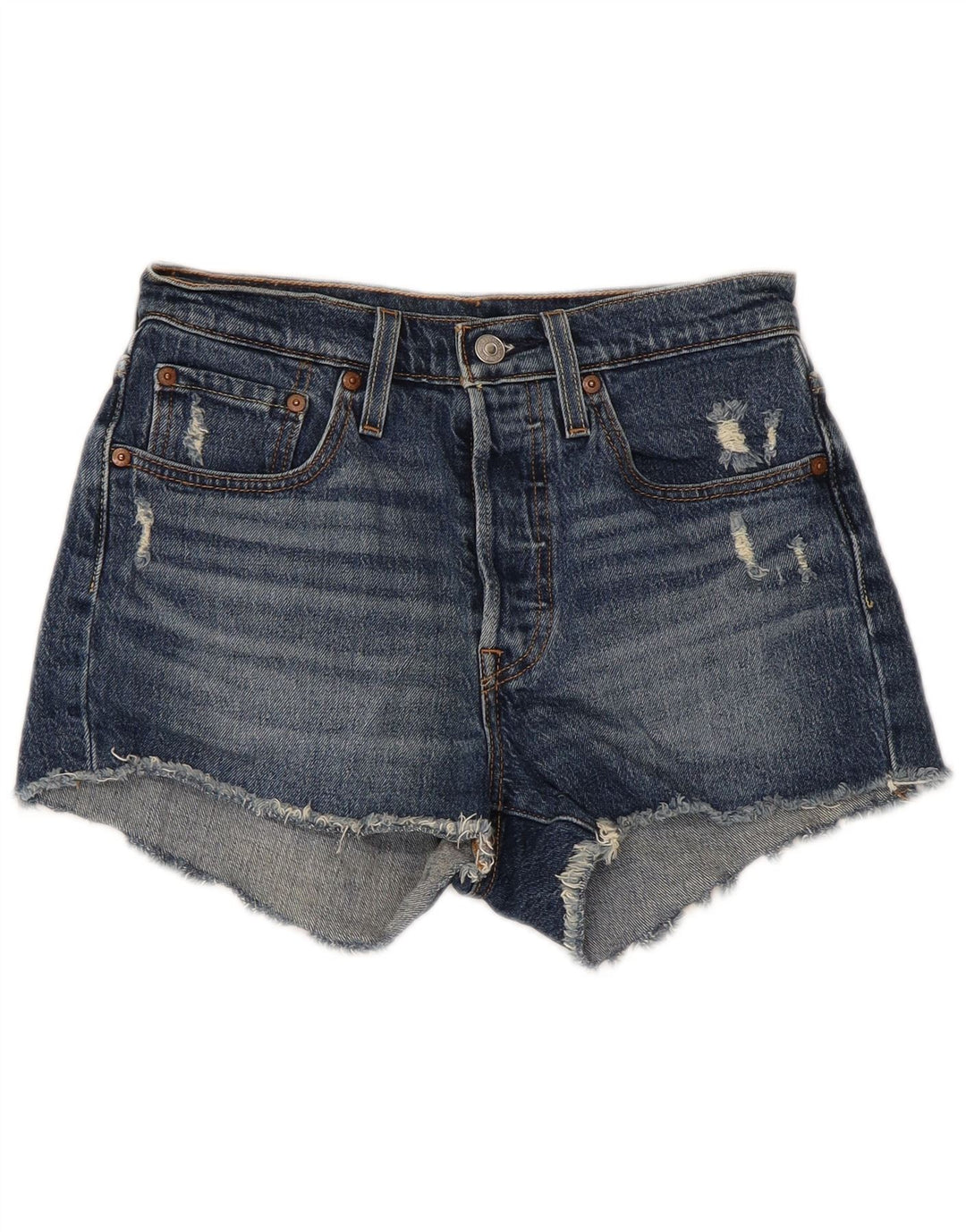 Shorts jeans feminino Levi's 501 desgastado W26 pequeno algodão azul