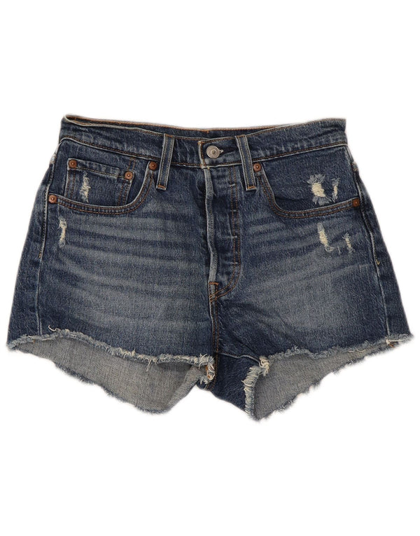 Shorts jeans feminino Levi's 501 desgastado W26 pequeno algodão azul