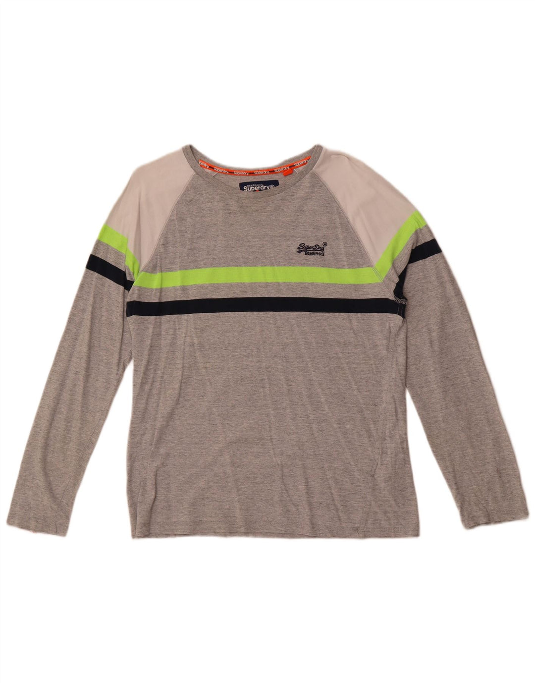 Top masculino Superdry manga comprida cinza médio algodão colorblock