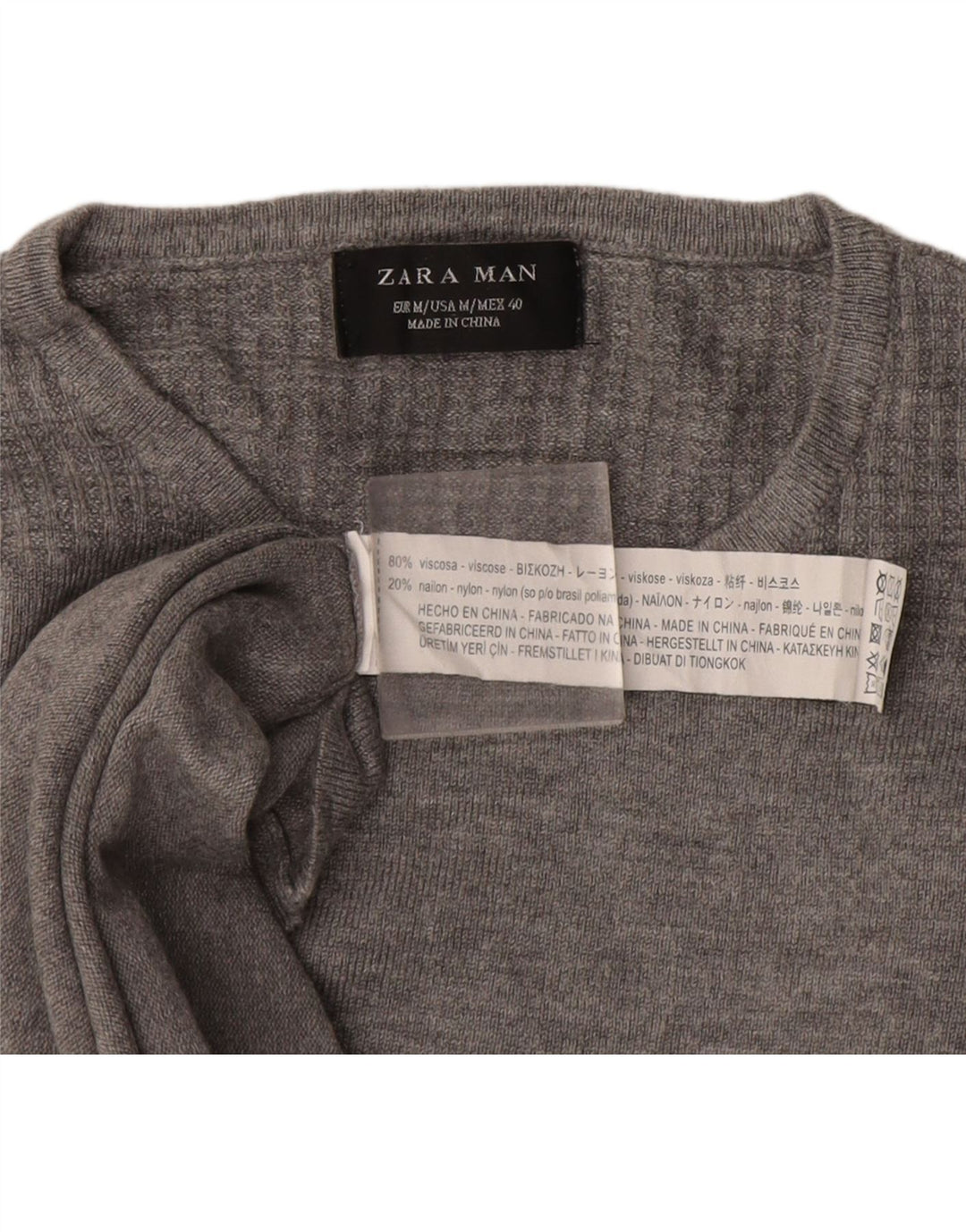 Zara Suéter masculino com gola redonda e viscose manchada cinza médio
