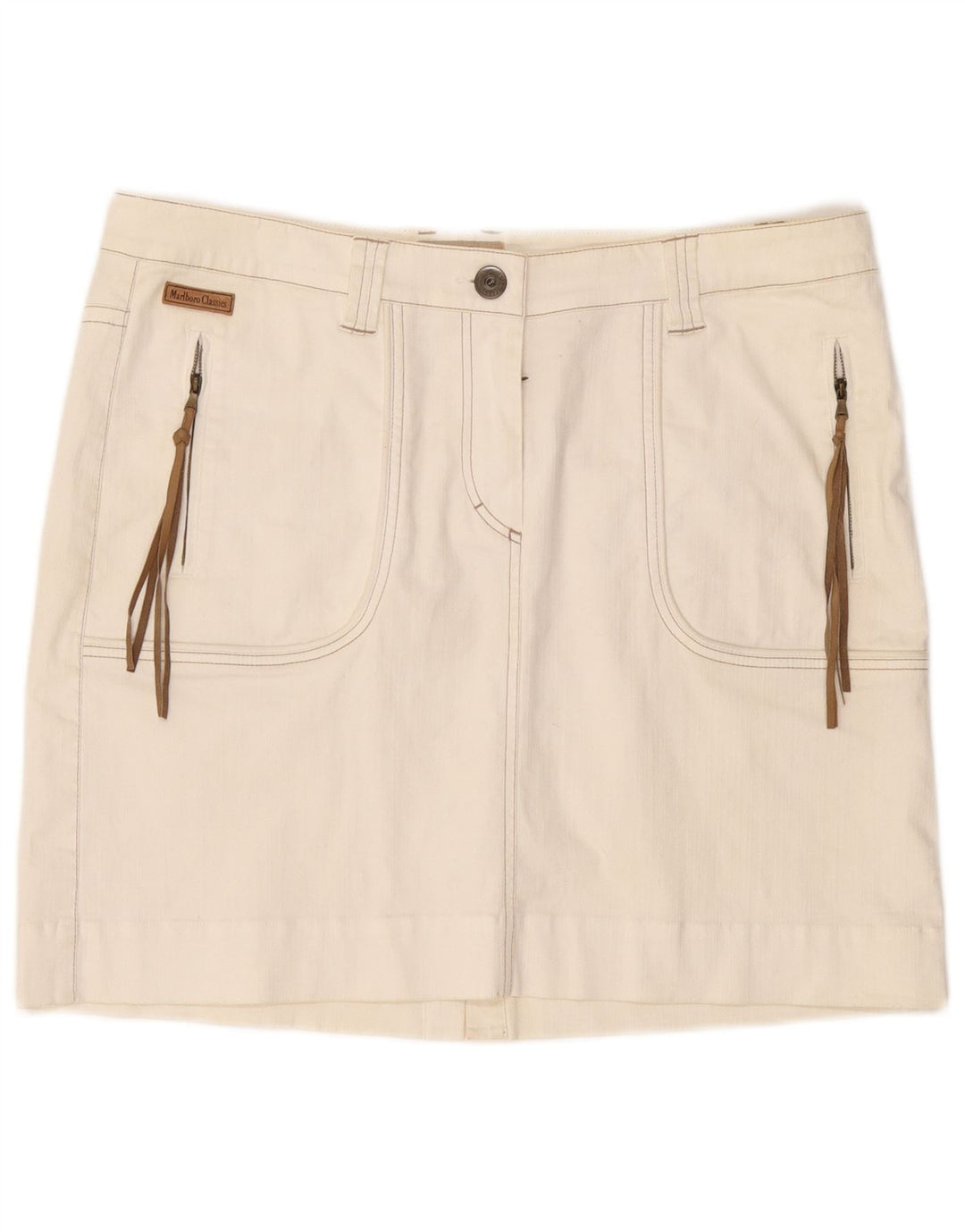 MARLBORO CLASSICS Mini saia feminina de cintura alta UE 50 3XL W36 algodão branco