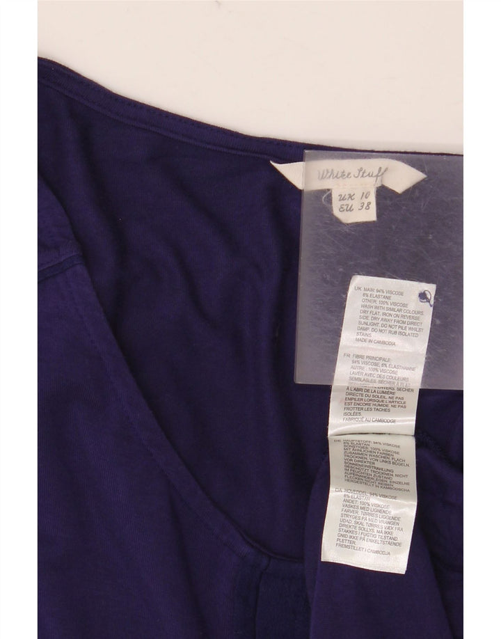 WHITE STUFF Top feminino manga comprida Reino Unido 10 viscose roxa pequena