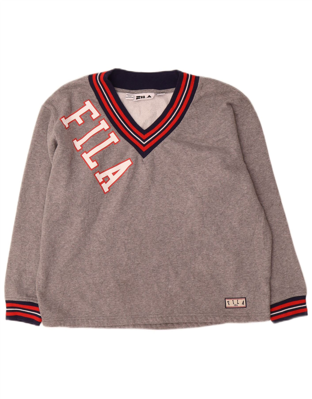 Fila moletom gráfico feminino jumper UK 14 grande bloco cinza