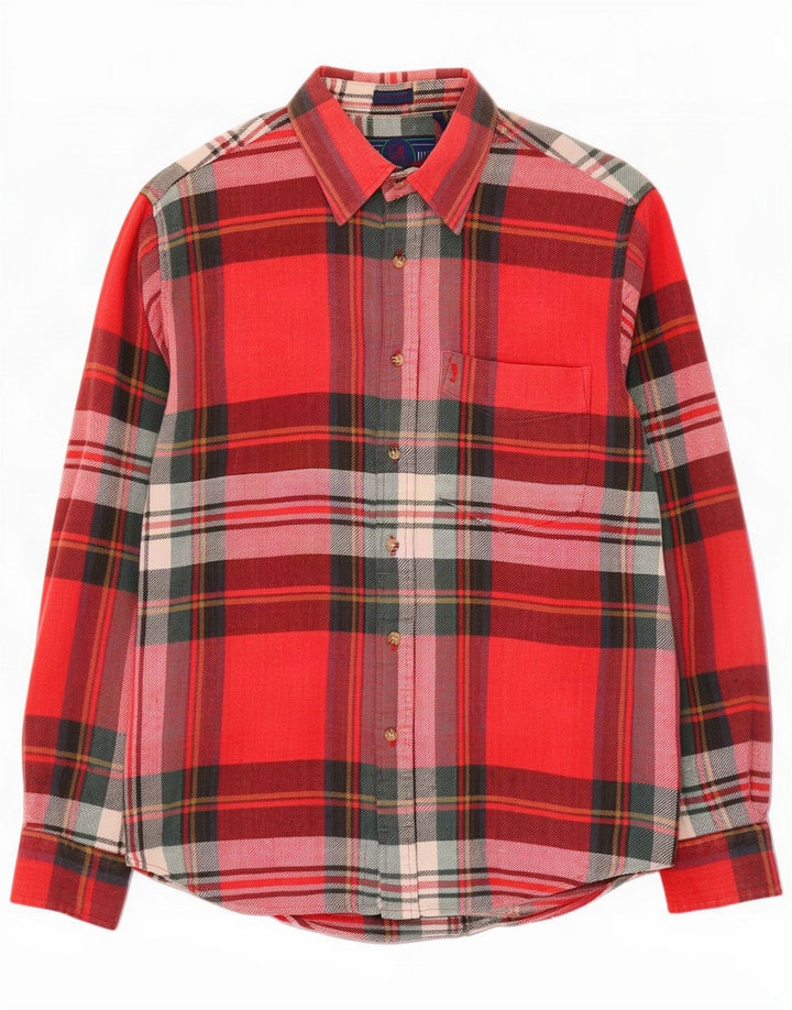 Camisa de flanela masculina vintage médio algodão xadrez vermelho