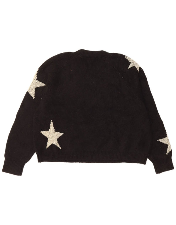 Suéter feminino All Saints com gola redonda Reino Unido 10 pequeno preto geométrico