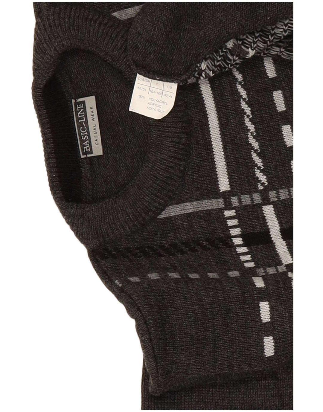 Suéter masculino Basicline com gola redonda Reino Unido 42/44 grande cinza xadrez acrílico