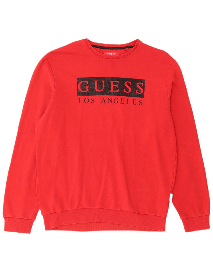Suéter gráfico masculino GUESS de algodão vermelho grande