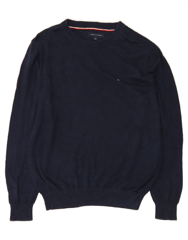 TOMMY HILFIGER Mens Boat Neck Jumper Sweater Medium Navy Blue Cotton Vintage Tommy Hilfiger and Second-Hand Tommy Hilfiger from Messina Hembry 