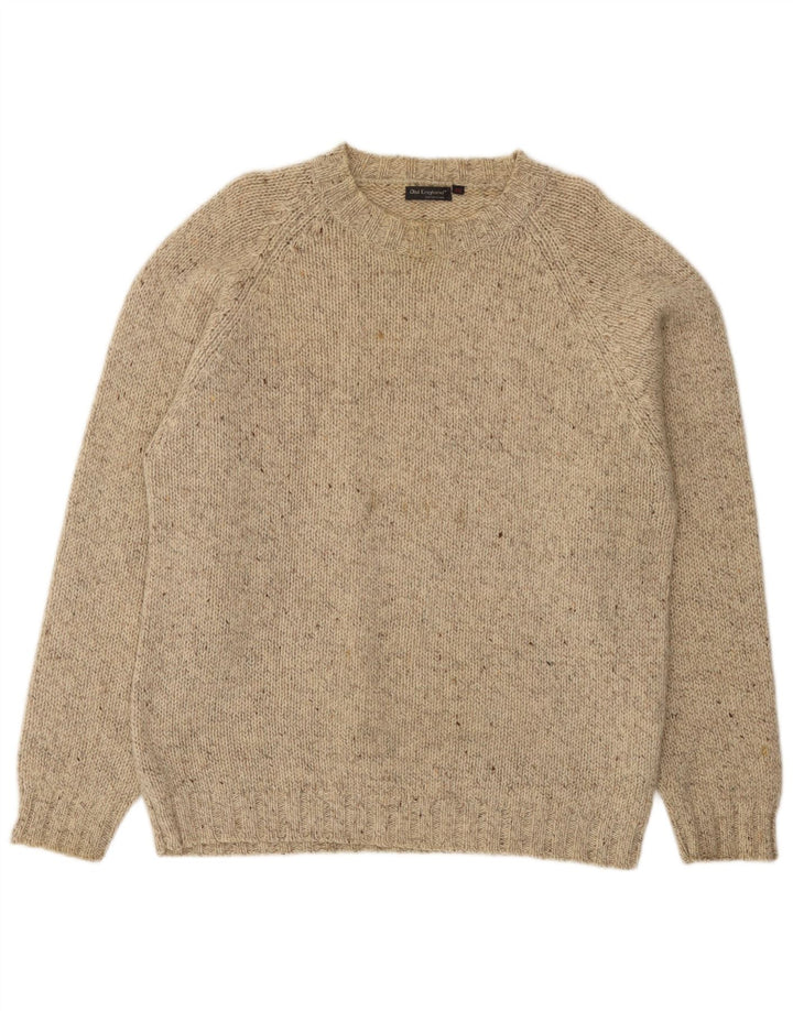 Suéter masculino Old England com gola redonda XL bege manchado de lã nova