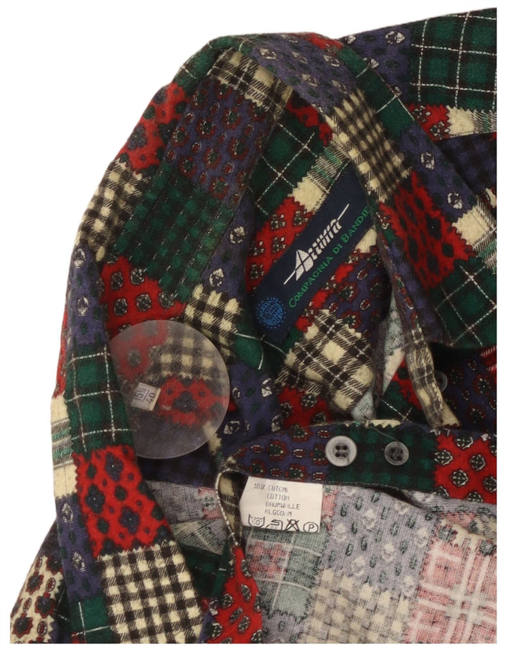 Camisa masculina de flanela Azzurra tamanho 15 3/4 40 patchwork multicolorido médio