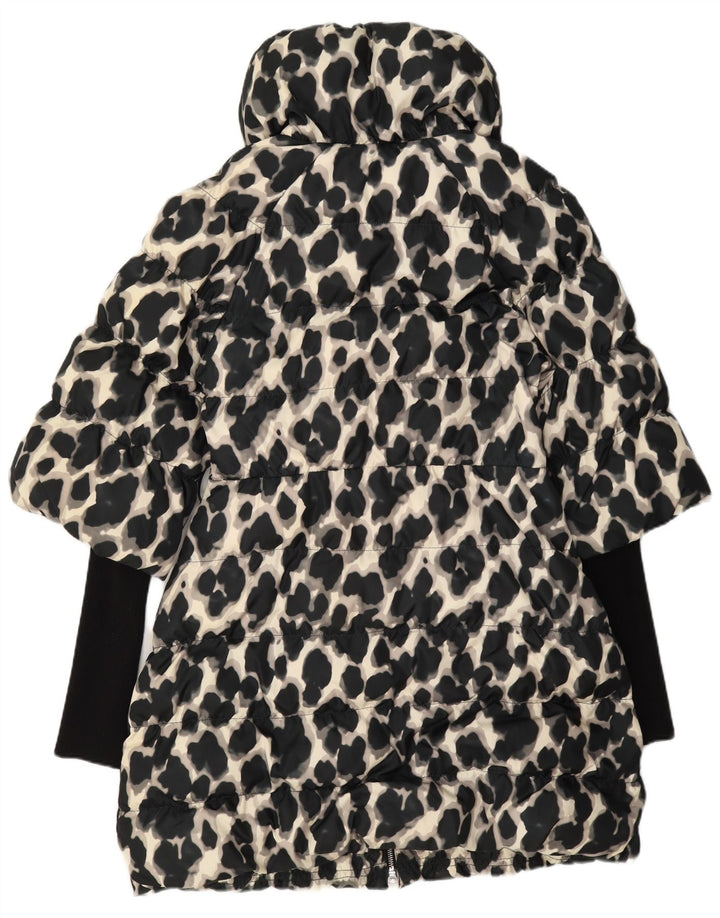 Casaco acolchoado feminino Karen Millen UK 12 poliéster preto médio com estampa animal