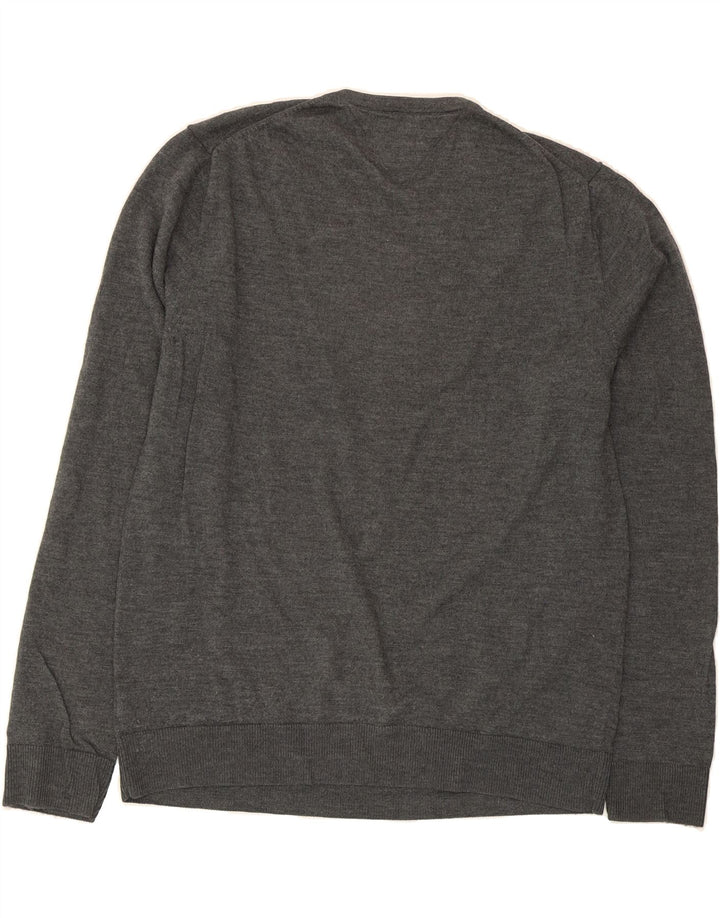 TOMMY HILFIGER Mens V-Neck Jumper Sweater 2XL Grey Wool Vintage Tommy Hilfiger and Second-Hand Tommy Hilfiger from Messina Hembry 