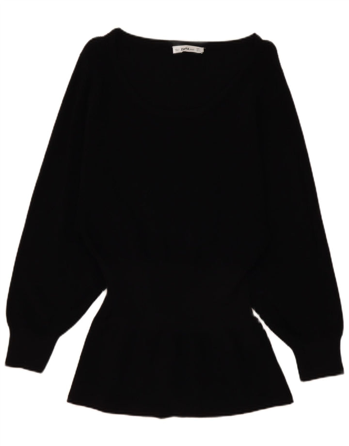 Top feminino Zara de manga comprida UK 14 grande viscose preta