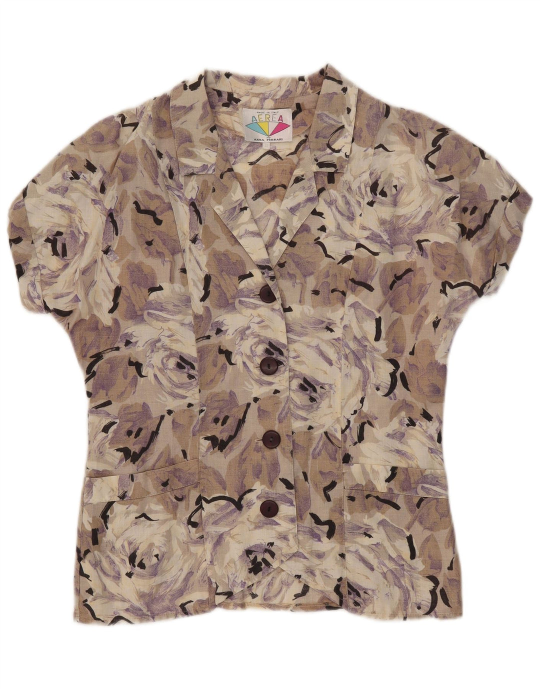 Blusa feminina vintage manga curta IT 42 média floral multicolorida