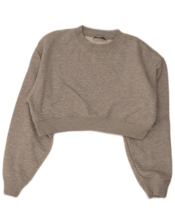 Zara Womens Crop Sweatshirt Jumper UK 14 Poliéster Cinza Médio