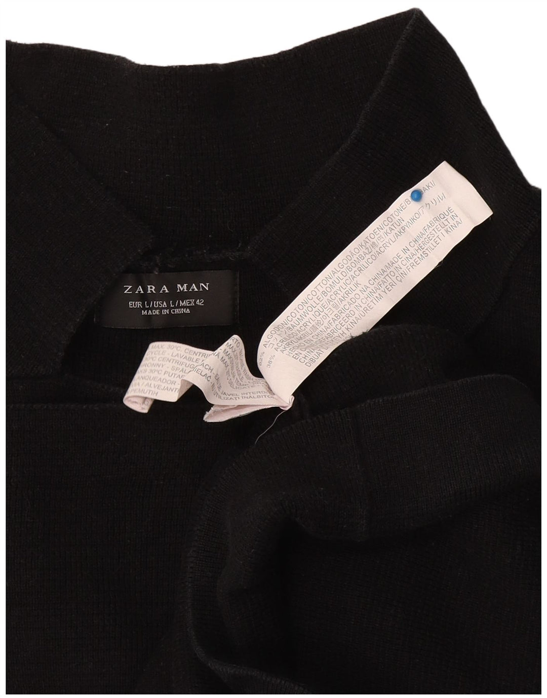 Suéter cardigã masculino Zara grande algodão preto