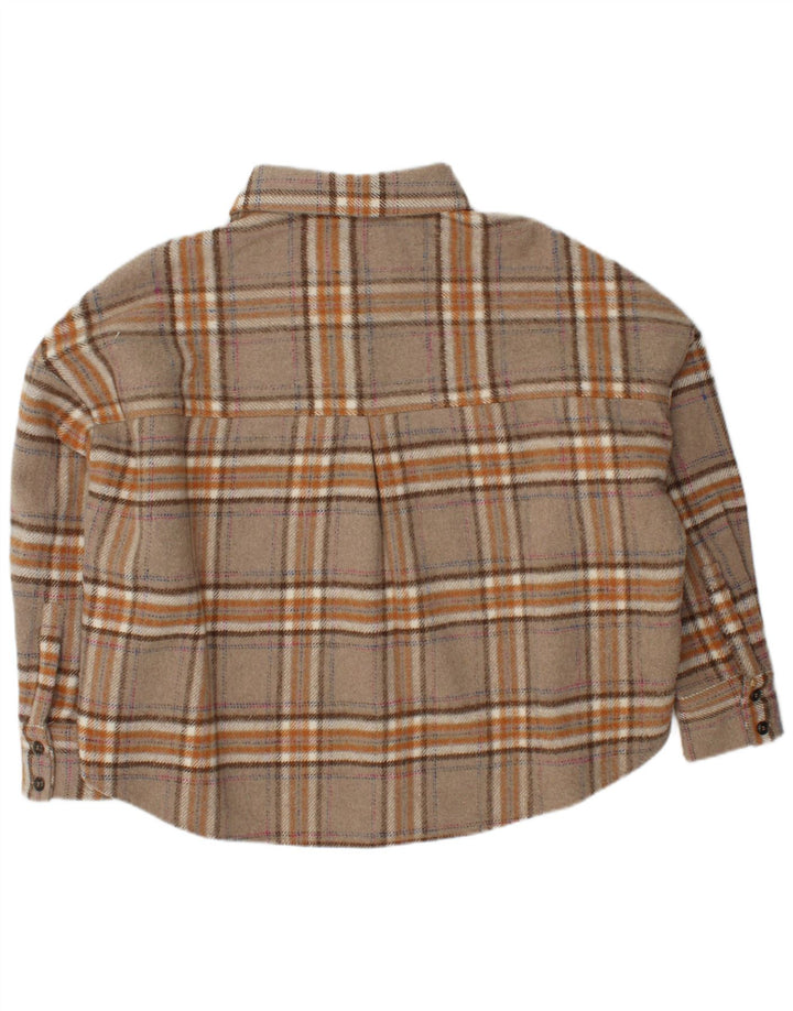 Camisa feminina grande de flanela NATIVE YOUTH Reino Unido 14 xadrez bege médio
