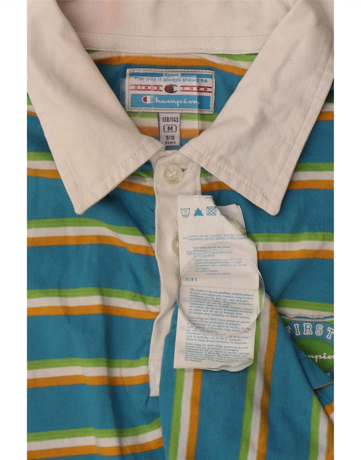 Camisa polo gráfica CHAMPION para meninos 9-10 anos algodão listrado azul médio