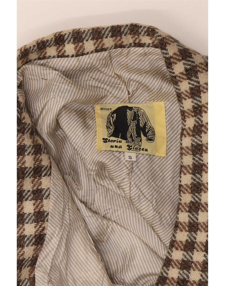 Moda Dossier Jaqueta blazer masculina de 1 botão Reino Unido 36 pequena xadrez marrom
