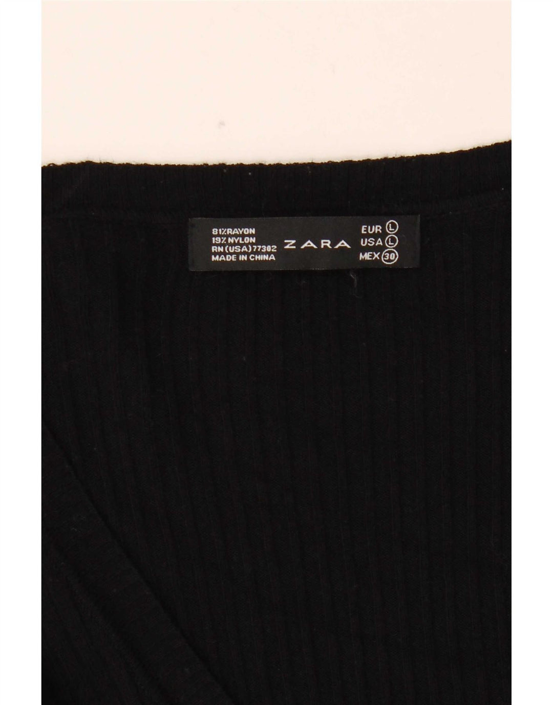 Top feminino Zara de manga comprida UK 14 grande rayon preto