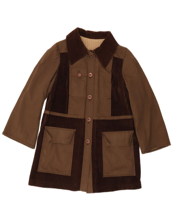 Sobretudo feminino vintage UK 14 bloco colorido marrom médio