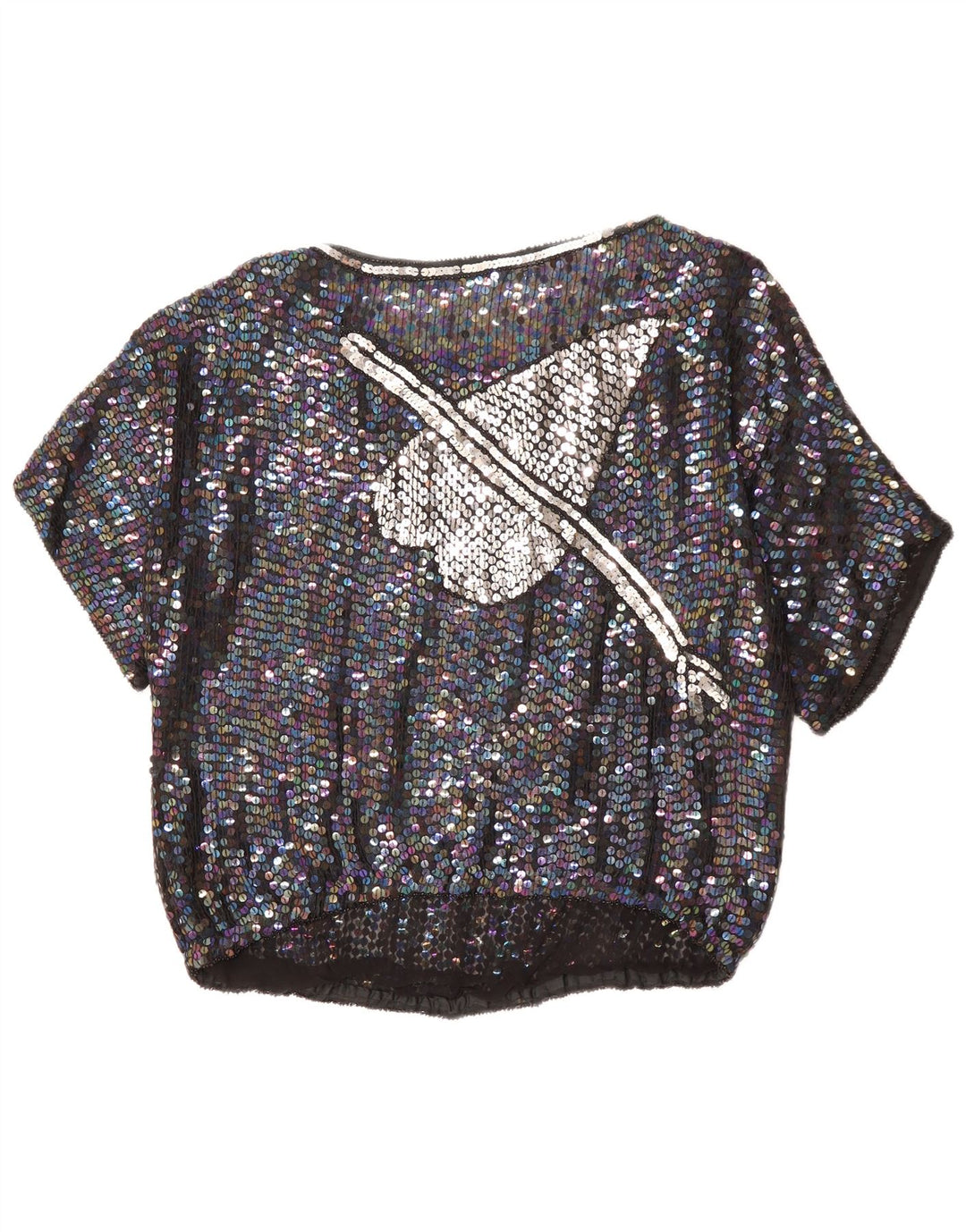 Blusa feminina VINTAGE com estampa gráfica UK 14 grande coração preto manchado