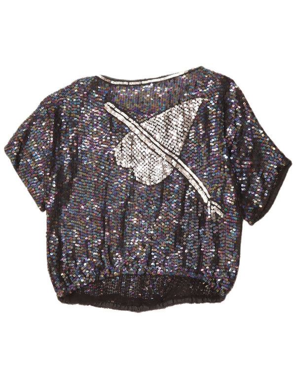 Blusa feminina VINTAGE com estampa gráfica UK 14 grande coração preto manchado