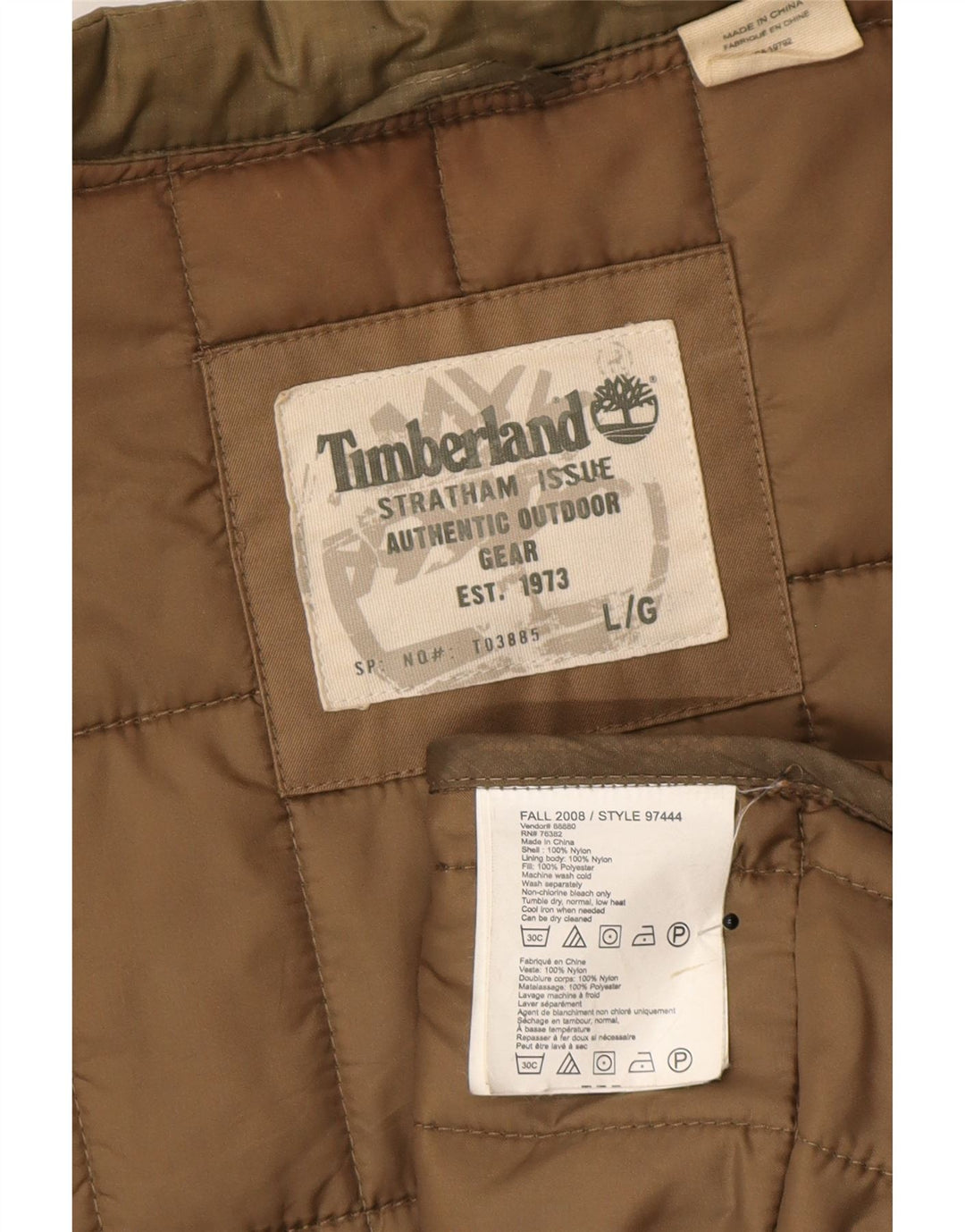 Colete acolchoado masculino Timberland UK 40 grande cáqui