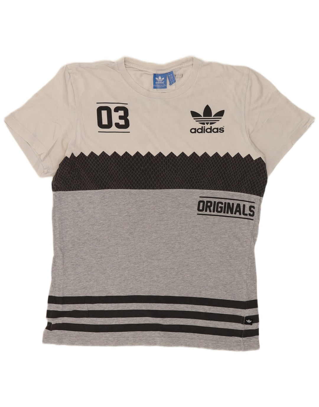 ADIDAS Mens Originals Graphic T-Shirt Top Cinza Médio Algodão Colourblock