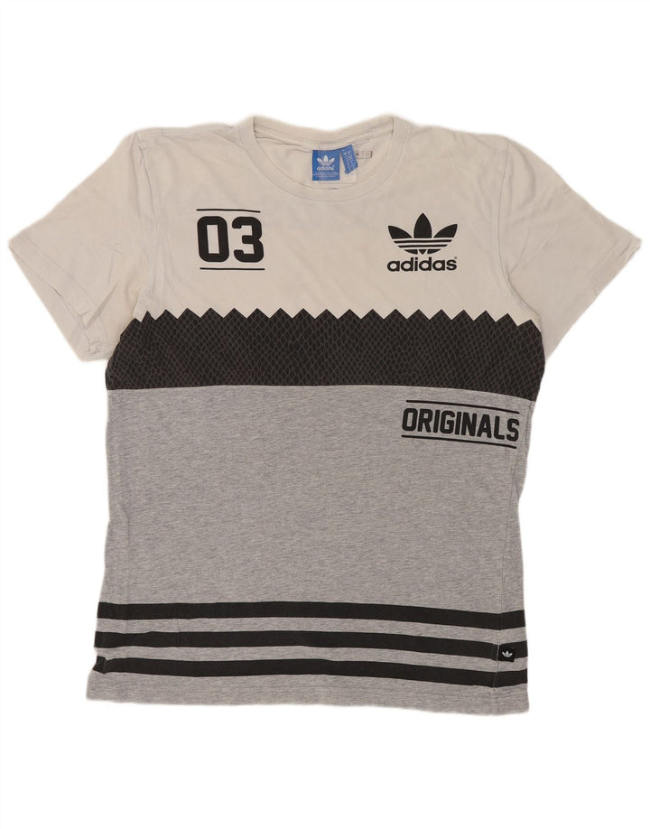 ADIDAS Mens Originals Graphic T-Shirt Top Cinza Médio Algodão Colourblock
