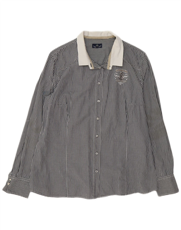 Camisa feminina vintage EU 42 XL preto algodão guingão
