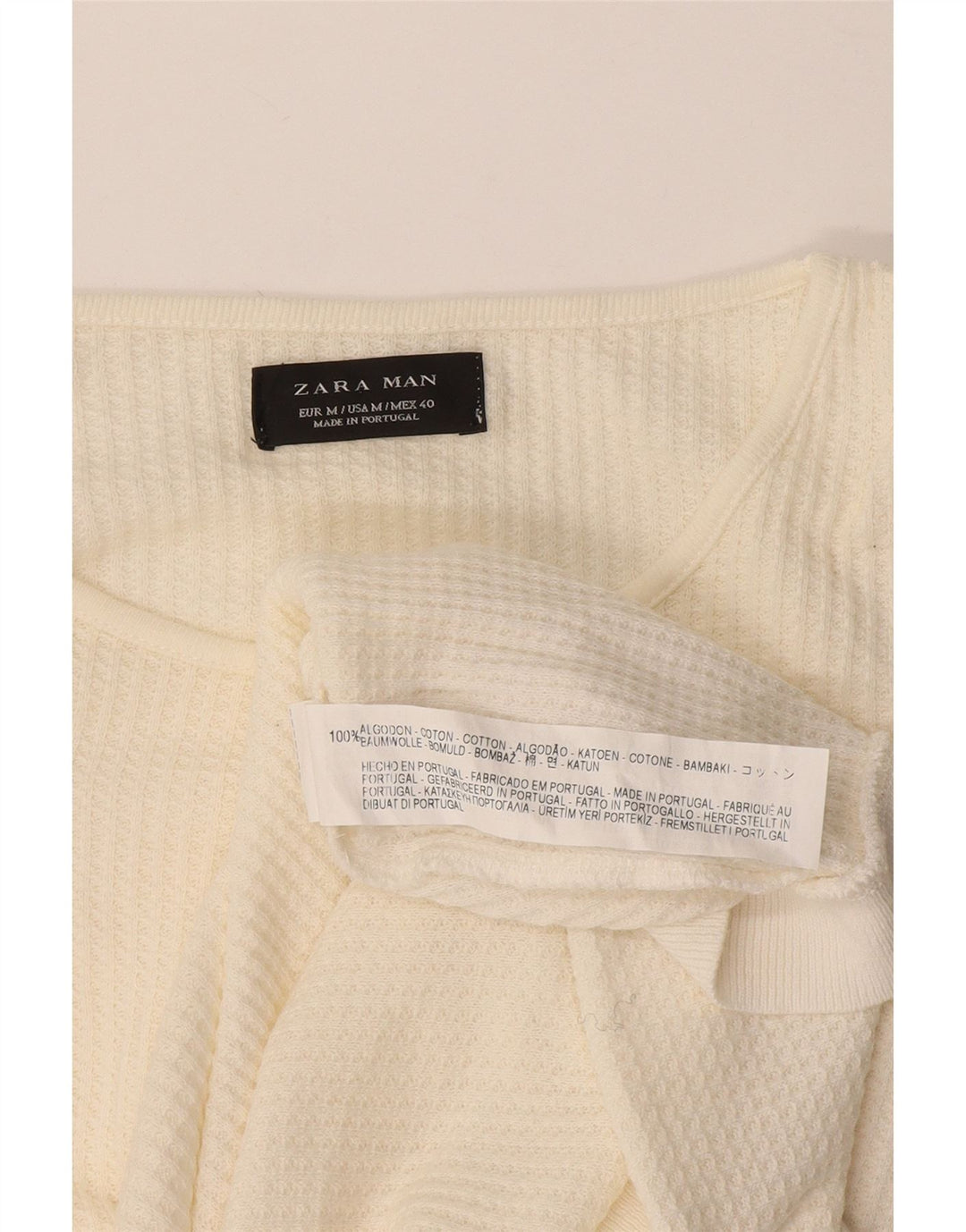 Zara Suéter masculino com gola redonda e algodão branco médio