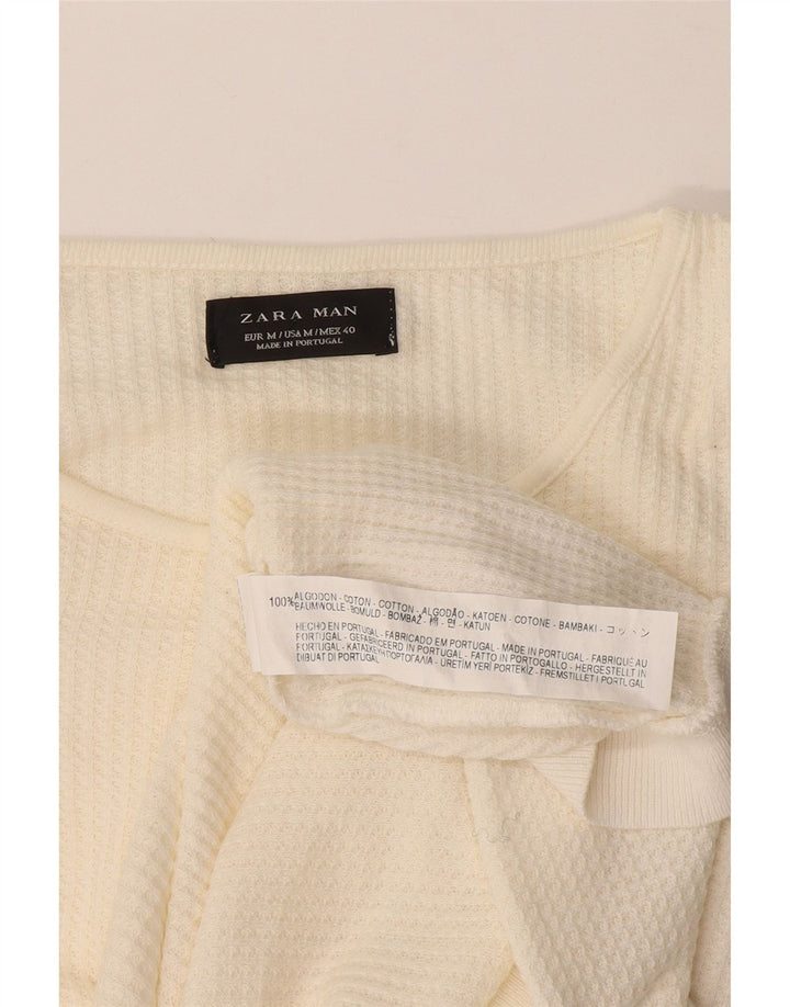 Zara Suéter masculino com gola redonda e algodão branco médio