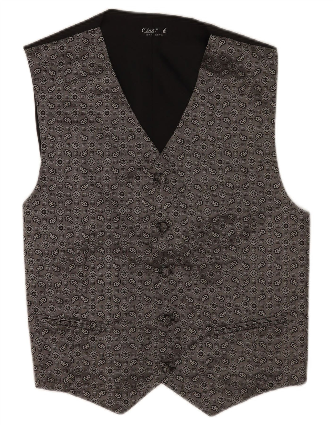 Colete masculino vintage pequeno cinza paisley seda