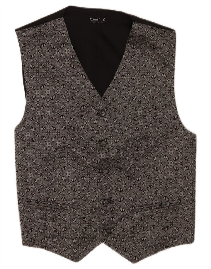 Colete masculino vintage pequeno cinza paisley seda
