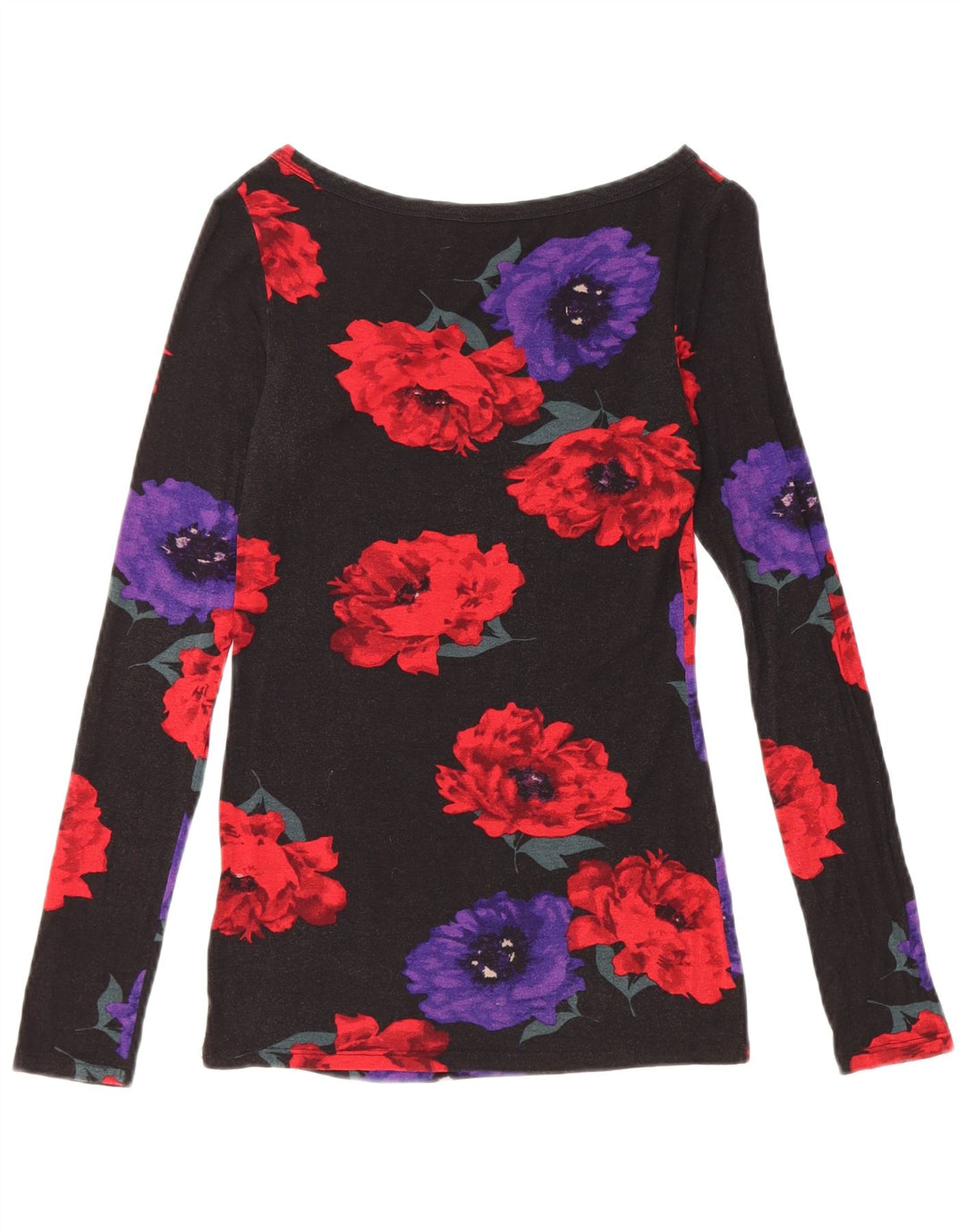 Top feminino Oasis manga comprida UK 4 XS preto floral viscose