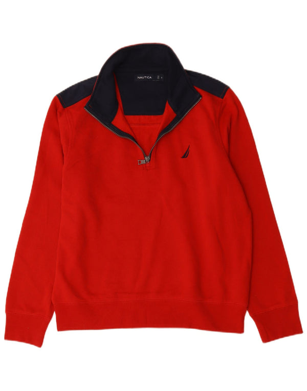 Moletom masculino Nautica com zíper e gola redonda, pequeno, vermelho, algodão colorblock