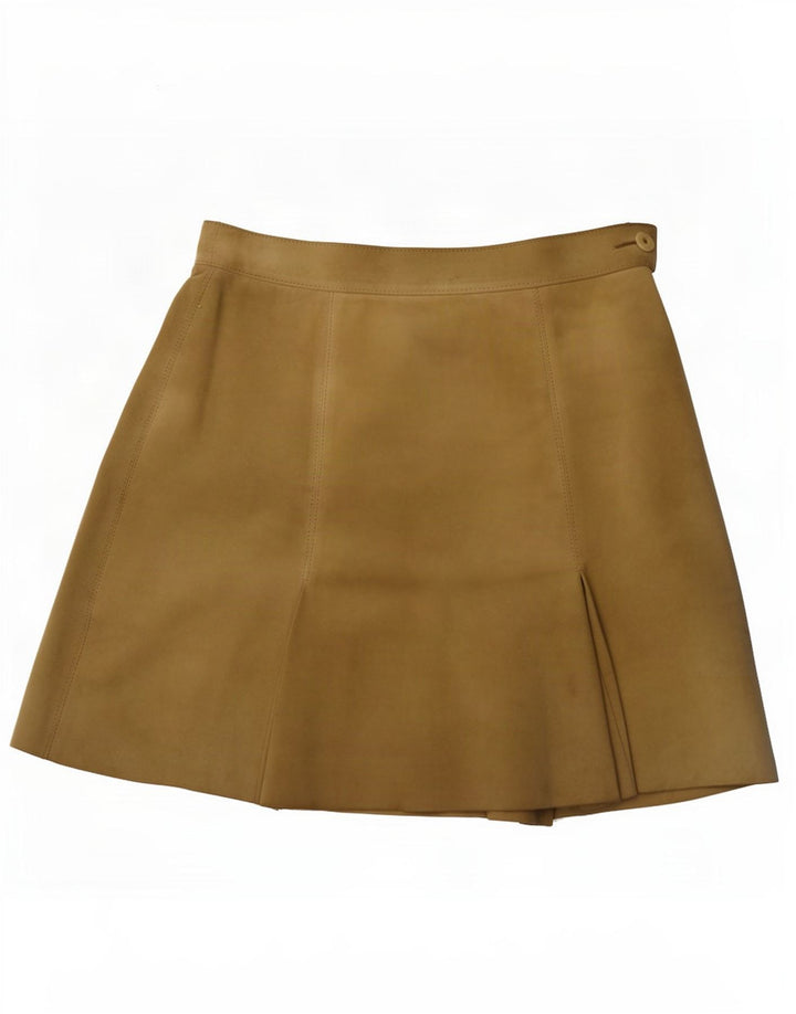 Mini saia feminina de camurça vintage IT 44 Médio W30 Bege