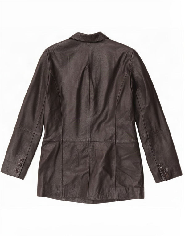 Jaqueta blazer feminina vintage de couro com 3 botões Reino Unido 10 pequena preta