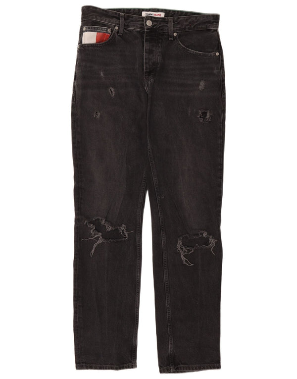 Tommy Hilfiger Calça jeans reta masculina desgastada W29 L32 algodão preto