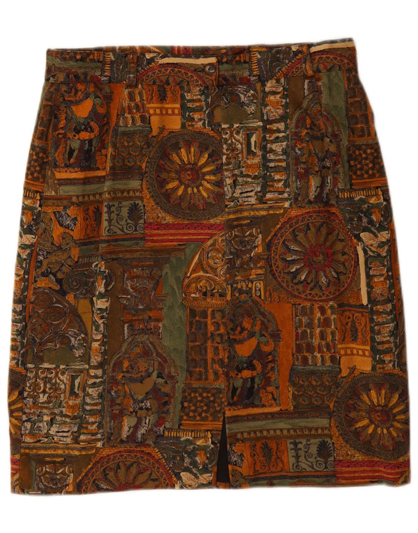 Saia lápis feminina VINTAGE W28 algodão geométrico marrom médio